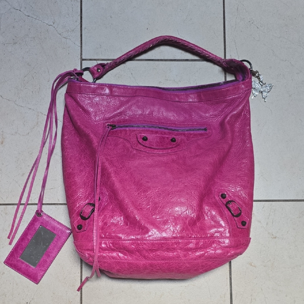 Balenciaga Magenta/Fuchsia Lambskin Leather Day City Bag (large style)